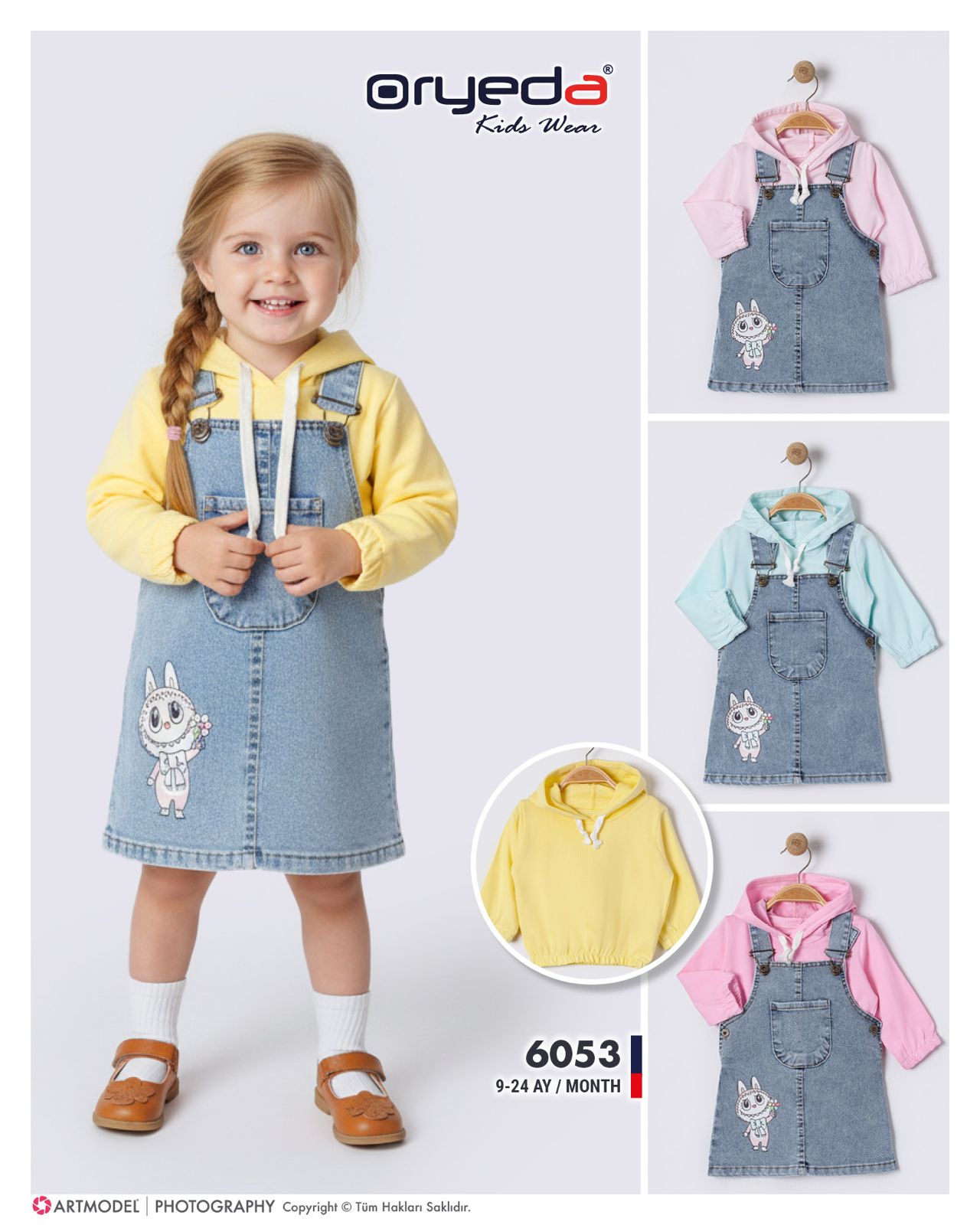 KIZ BASKILI RENKLİ BADİLİ KOT JİLE 9-24 AY