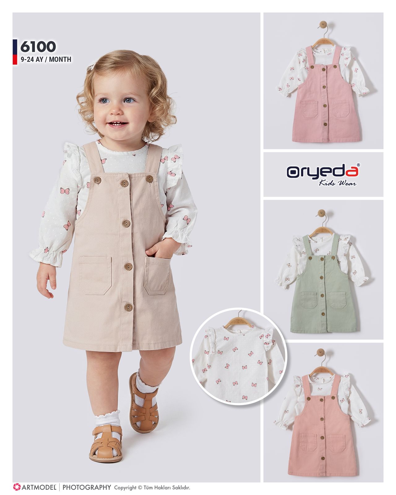 KIZ KELEBEK BASKILI GÖMLEKLİ JİLE 9-24 AY