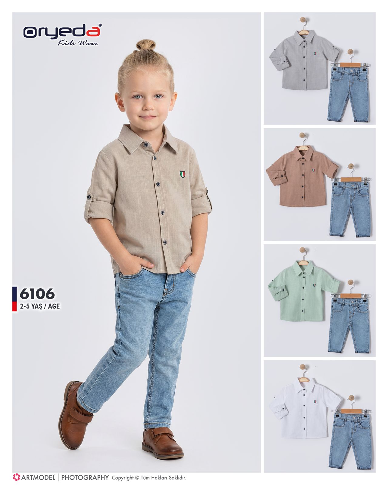 6106-ERKEK ARMA NAKIŞLI GÖMLEKLİ TAKIM 2-5 YAŞ