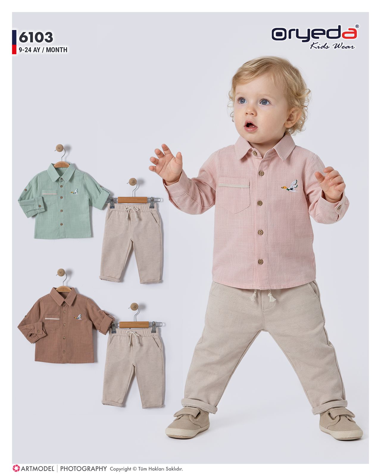 6103-ERKEK NAKIŞLI RENKLİ GÖMLEKLİ TAKIM 9-24 AY