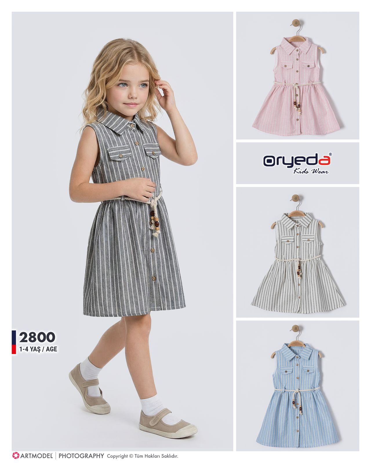 2800-KIZ ÇİZGİLİ ELBİSE 1-4 YAŞ