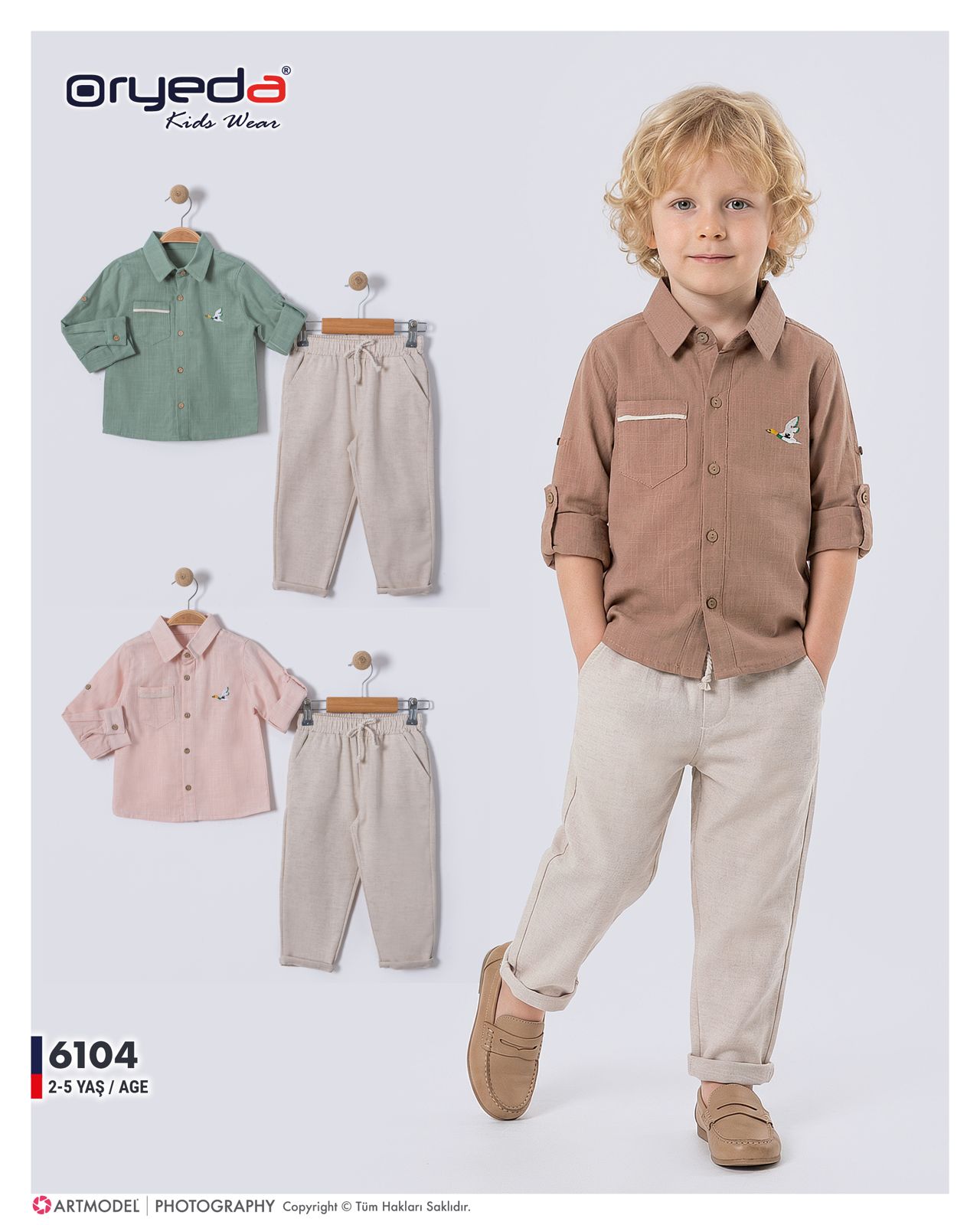 6104-ERKEK NAKIŞLI RENKLİ GÖMLEKLİ TAKIM 2-5 YAŞ